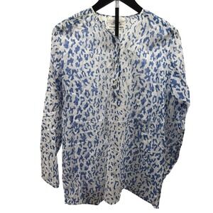 Virginia Witbeck Women's Linen Lightweight Animal Print Boho Blouse Sz Large